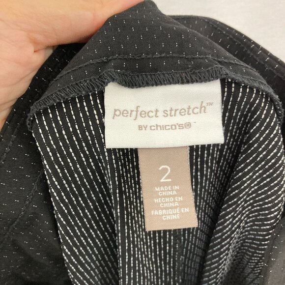 Chico's size Large/2 Stretch Micro Polka Dot Button Accent Pull-on Crop Pants - Picture 2 of 10